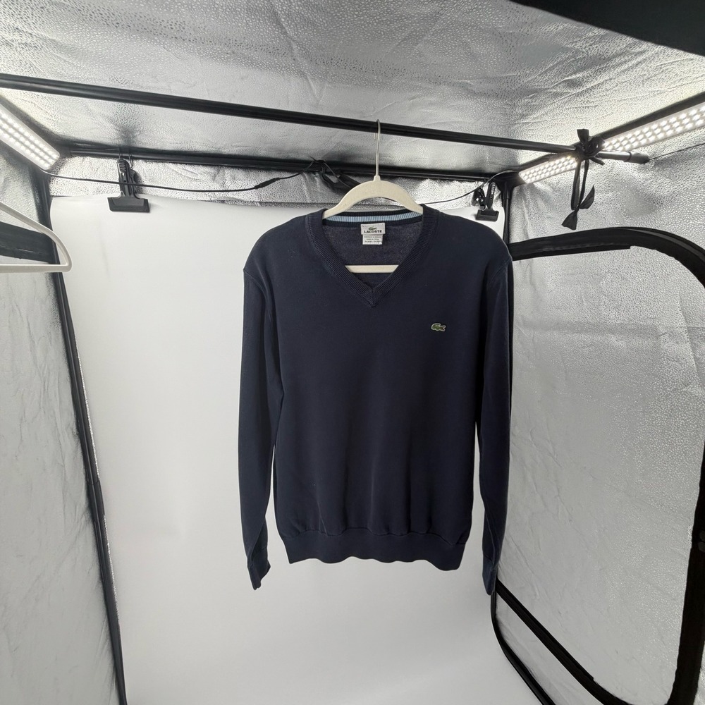 Lacoste Prep Mens Navy Blue‎ 100% Cotton V-Neck Sweater Sz 5 F5178 Golf/ tennis